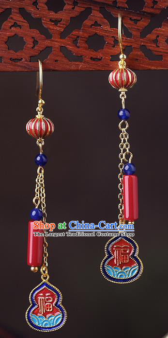 Chinese Classical Cloisonne Gourd Ear Accessories Traditional Cheongsam Red Lantern Earrings