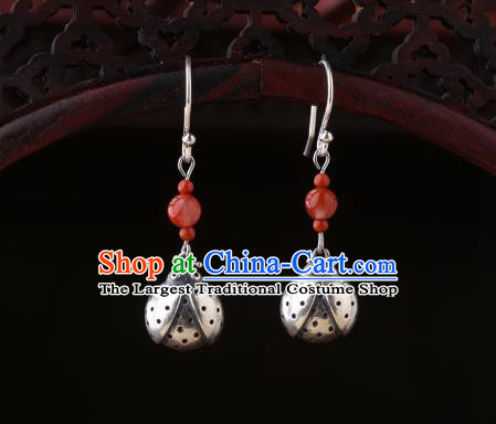 Chinese Classical Wedding Silver Ear Accessories Traditional Cheongsam Ladybird Earrings