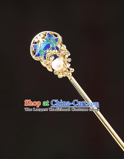 China Classical Golden Hair Stick Traditional Cheongsam Hair Accessories Handmade Cloisonne Hairpin