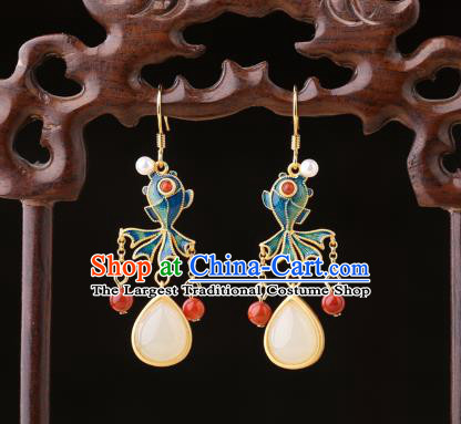 Chinese Classical Enamel Goldfish Ear Accessories Traditional Cheongsam Jade Tassel Earrings