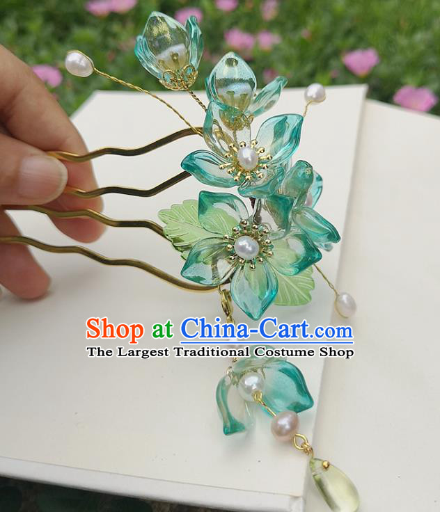 China Ming Dynasty Green Plum Blossom Hair Stick Traditional Ancient Princess Hairpin