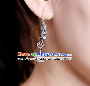 Handmade Chinese Silver Phoenix Ear Accessories Traditional Cheongsam Jade Butterfly Earrings