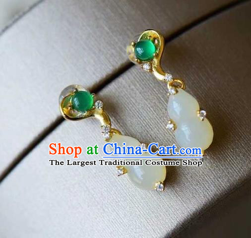 Handmade Chinese Jade Gourd Ear Accessories Traditional Cheongsam Crystal Earrings