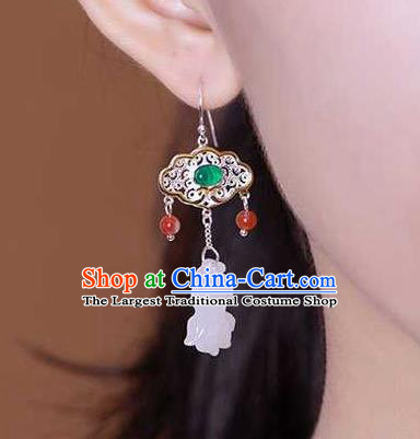 Handmade Chinese Traditional Cheongsam Earrings National Jade Fish Ear Accessories