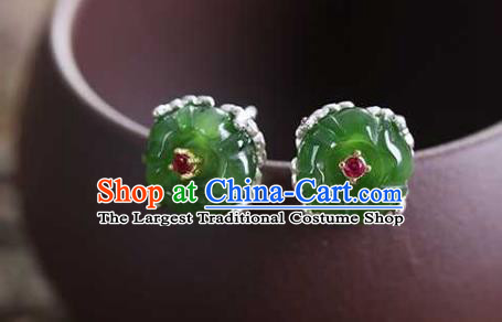 Chinese Traditional Cheongsam Earrings Handmade National Jade Plum Blossom Ear Accessories