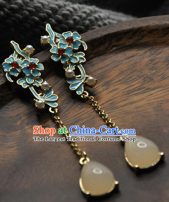 Chinese Traditional Qing Dynasty Court Woman Earrings Handmade Hanfu Enamel Plum Blossom Ear Accessories