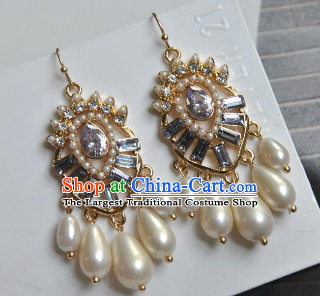 Chinese Handmade Cheongsam Pearls Ear Accessories Traditional Crystal Earrings