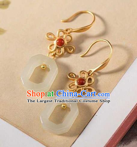 Handmade Chinese National Jade Ring Ear Accessories Traditional Cheongsam Agate Earrings