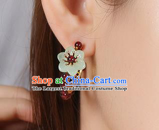 Chinese Classical Garnet Beads Ear Accessories Traditional Cheongsam National Silver Earrings