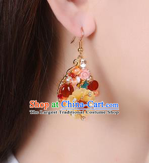 Chinese Classical Shell Flower Ear Accessories Traditional Cheongsam National Red Beads Earrings