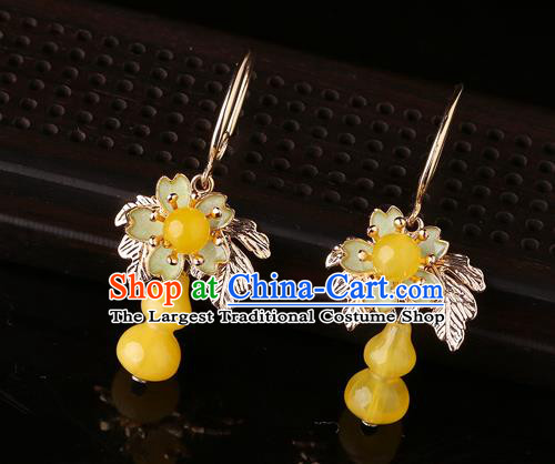 Chinese Traditional National Sakura Earrings Classical Cheongsam Beeswax Gourd Ear Accessories