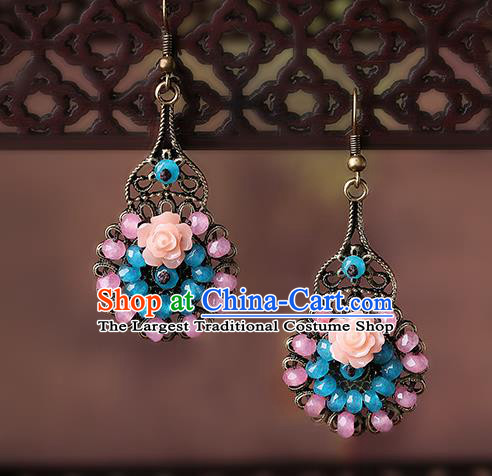 Chinese Traditional National Earrings Classical Cheongsam Rose Ear Accessories