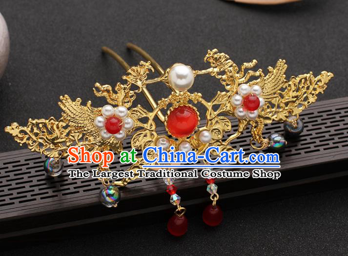 China Ancient Palace Lady Hairpin Traditional Hanfu Golden Phoenix Hair Crown