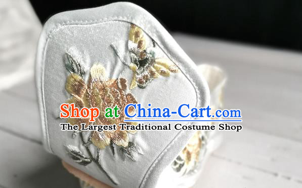 Handmade Chinese Satin Shoes Han Dynasty Princess Shoes Traditional Hanfu Shoes Embroidered Yellow Peony Shoes