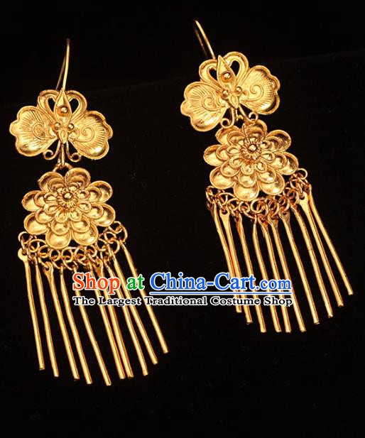 Chinese Ancient Court Woman Ear Accessories Traditional Ming Dynasty Golden Peony Butterfly Earrings