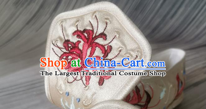 Handmade Chinese Traditional Han Dynasty Champagne Satin Shoes Princess Shoes Bow Shoes Embroidered Shoes