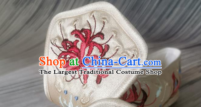 Handmade Chinese Traditional Han Dynasty Champagne Satin Shoes Princess Shoes Bow Shoes Embroidered Shoes