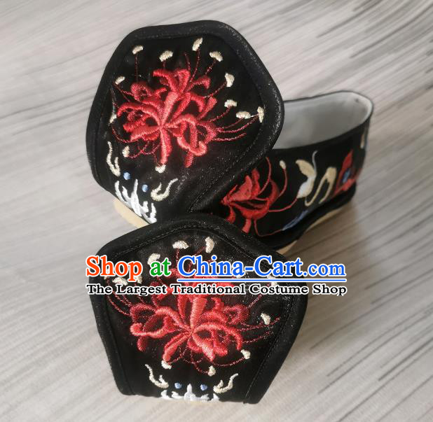 Handmade Chinese Bow Shoes Embroidered Shoes Traditional Han Dynasty Black Satin Shoes Princess Shoes