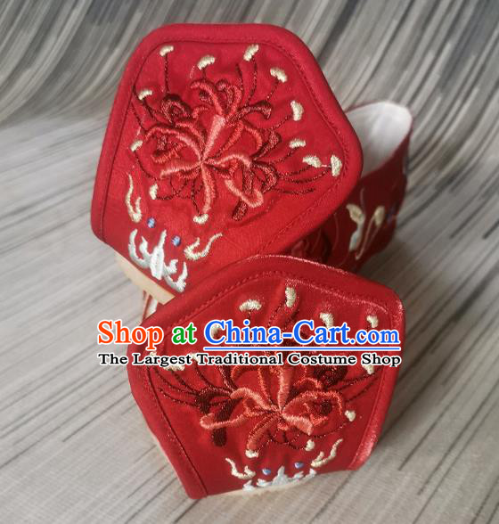 Handmade Chinese Embroidered Shoes Traditional Han Dynasty Red Satin Shoes Princess Shoes Bow Shoes