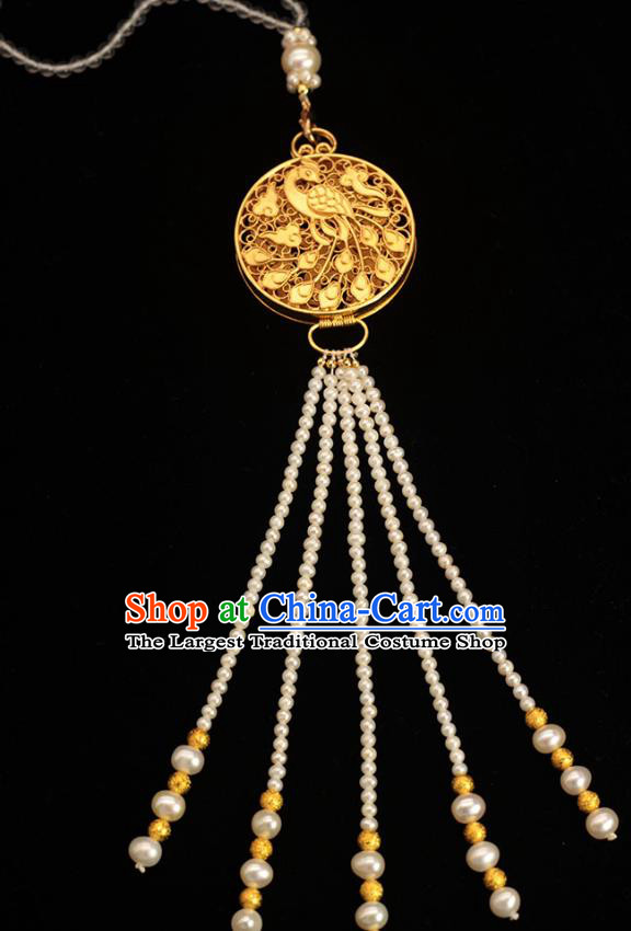 China Classical Pearls Tassel Brooch Pendant Traditional Cheongsam Golden Sachet Accessories