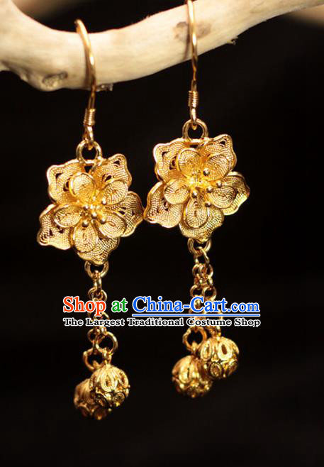 Chinese Ancient Wedding Golden Ear Accessories Traditional Ming Dynasty Court Woman Earrings