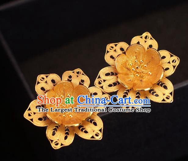 China Ancient Empress Gilding Hair Stick Traditional Filigree Hair Accessories Ming Dynasty Flower Hairpin