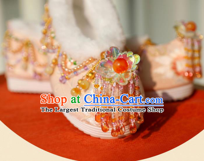 Handmade Chinese Traditional Hanfu Shoes Embroidered Shoes Ancient Princess Beads Tassel Shoes