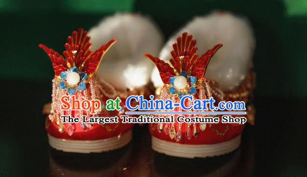 Handmade Chinese Beads Tassel Embroidered Shoes Ancient Princess Shoes Traditional Hanfu Enamel Phoenix Shoes