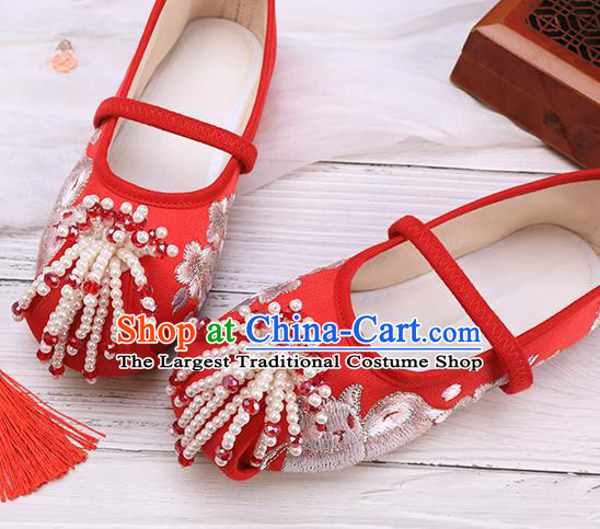 China Traditional Embroidered Red Shoes Classical Hanfu Shoes for Kids