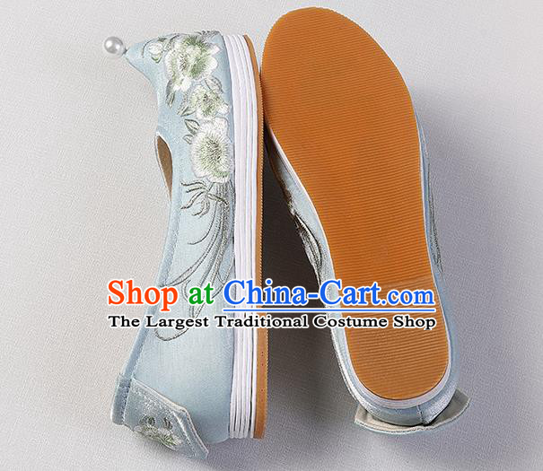 Chinese Handmade Hanfu Blue Cloth Shoes Classical Embroidered Begonia Shoes Traditional Women Shoes