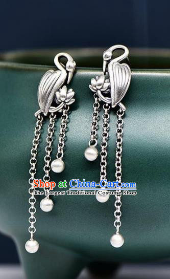 China National Tassel Earrings Traditional Cheongsam Silver Crane Ear Accessories