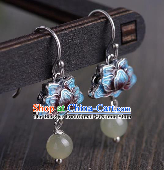 China National Blueing Lotus Earrings Traditional Cheongsam Chalcedony Tassel Ear Accessories