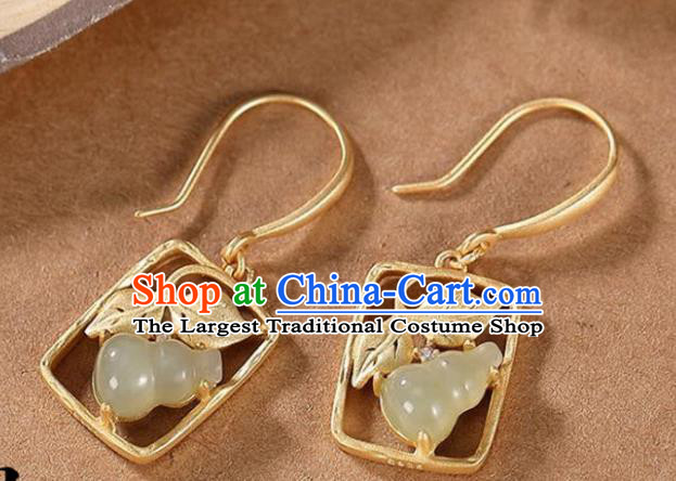 China National Jade Gourd Earrings Traditional Cheongsam Golden Ear Accessories