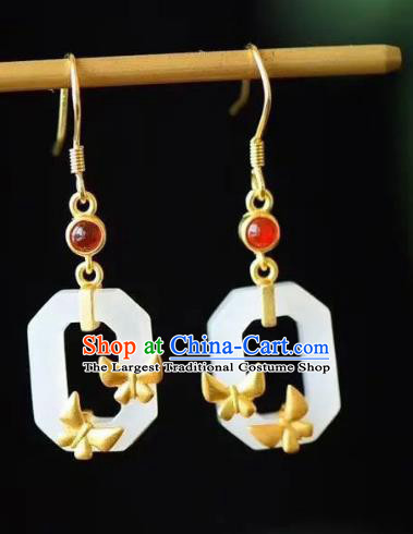 China Traditional Garnet Ear Jewelry Accessories National Cheongsam White Jade Earrings