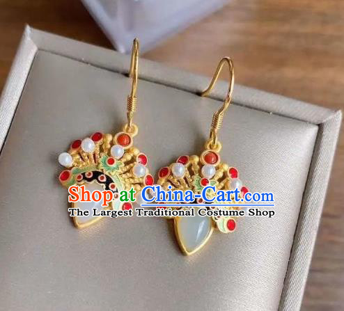 China Traditional Beijing Opera Ear Jewelry Accessories National Cheongsam White Jade Earrings