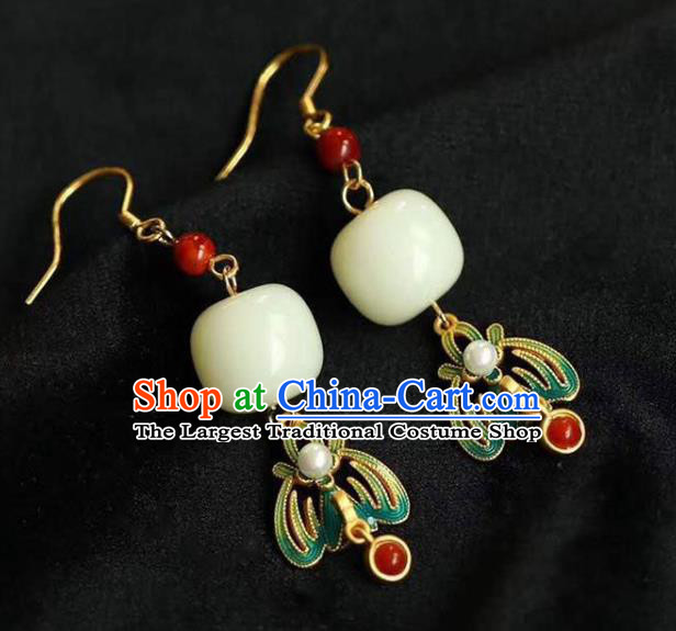 China Traditional Court Jade Ear Jewelry Accessories National Cheongsam Enamel Phoenix Earrings