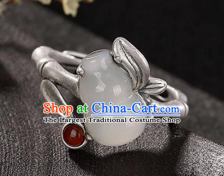 Chinese Handmade Jade Gourd Ring Jewelry Accessories Classical Court Silver Circlet