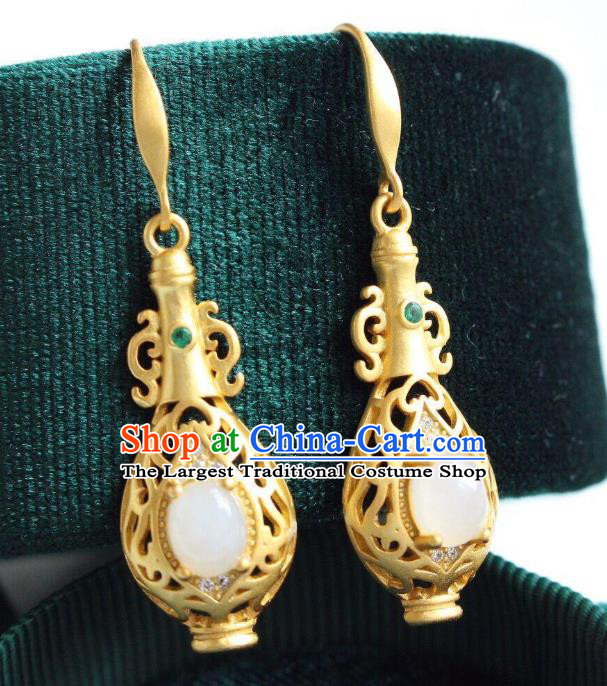 China Traditional Crystal Ear Jewelry Accessories National Cheongsam Golden Vase Earrings