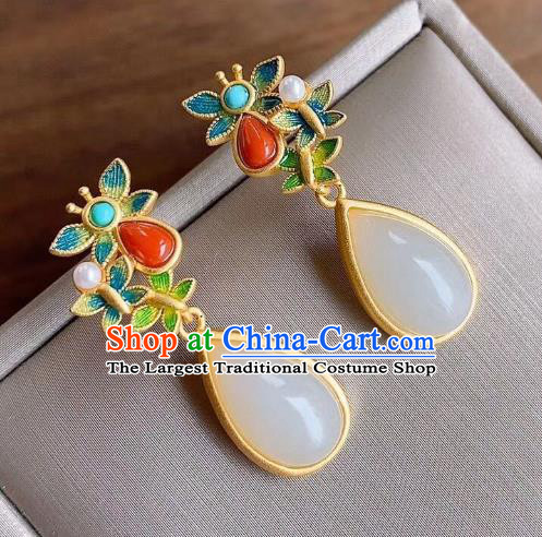 China Traditional Coral Ear Jewelry Accessories National Cheongsam Cloisonne Jade Earrings