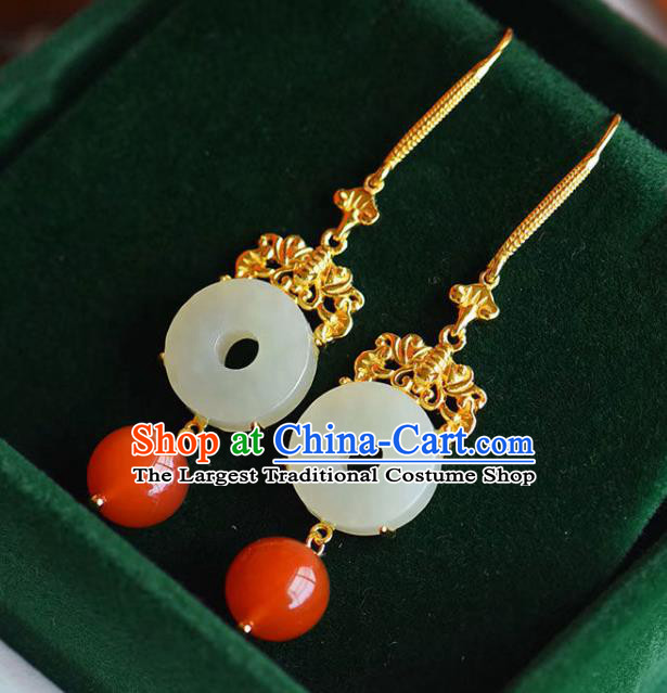 China Traditional Jade Ear Jewelry Accessories National Cheongsam Red Bead Earrings