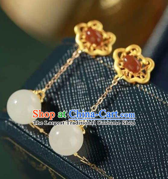 China Traditional Agate Ear Jewelry Accessories National Cheongsam Golden Cloud Earrings