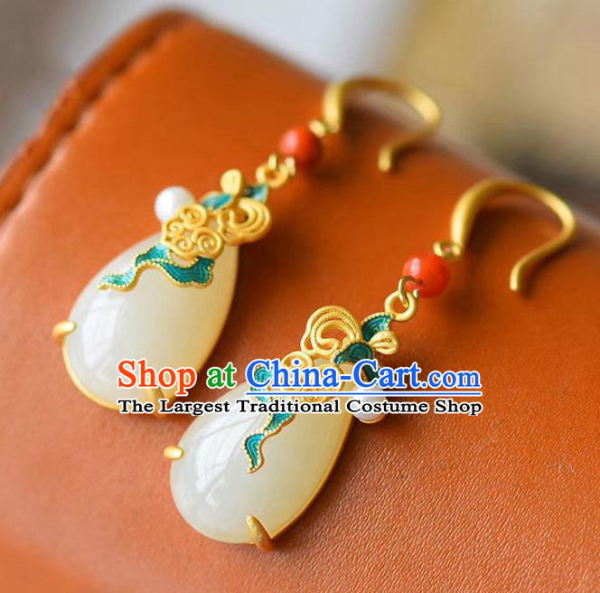 China Traditional Blueing Cloud Ear Jewelry Accessories National Cheongsam White Jade Earrings