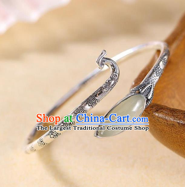 China Handmade Jade Bracelet Accessories Traditional Silver Phoenix Bangle Jewelry