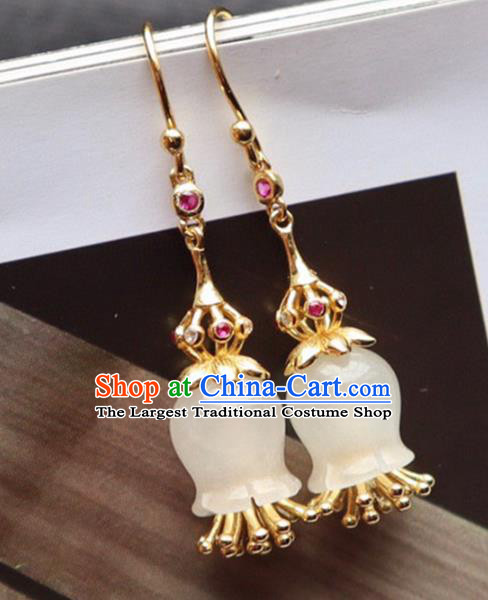 China Traditional Jade Convallaria Ear Jewelry Accessories Classical Cheongsam Earrings