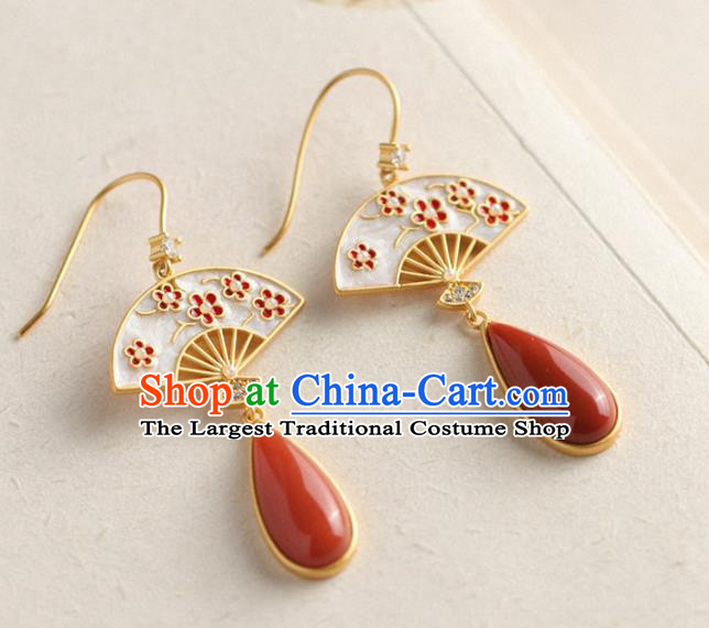 China Traditional Plum Fan Ear Jewelry Accessories Classical Cheongsam Agate Earrings