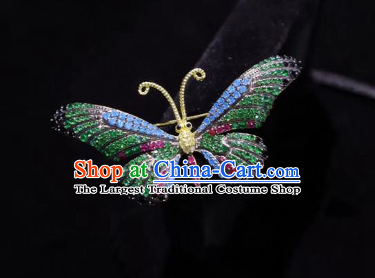 China Handmade Green Crystal Butterfly Brooch Accessories Traditional Cheongsam Breastpin Jewelry