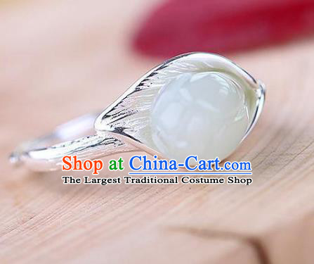 Chinese Handmade Jade Mangnolia Ring Jewelry Accessories Classical National Silver Circlet