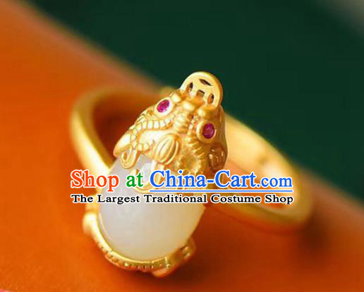 Chinese Handmade Jade Ring Jewelry Accessories Classical National Golden Pi Xiu Circlet