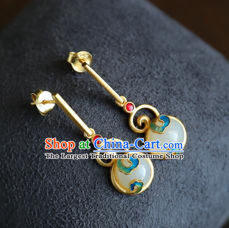 China Traditional Golden Ear Jewelry Accessories Classical Cheongsam Blueing Jade Earrings