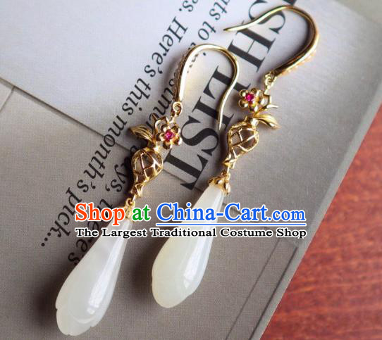 China Traditional Jade Mangnolia Ear Jewelry Accessories Classical Cheongsam Silver Earrings